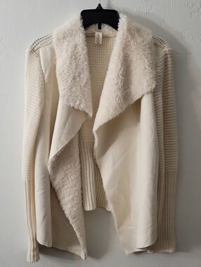 Westbound Cream Faux-Shearling Drape Cardigan